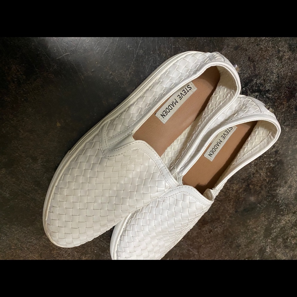 White Steve Madden slip ons!